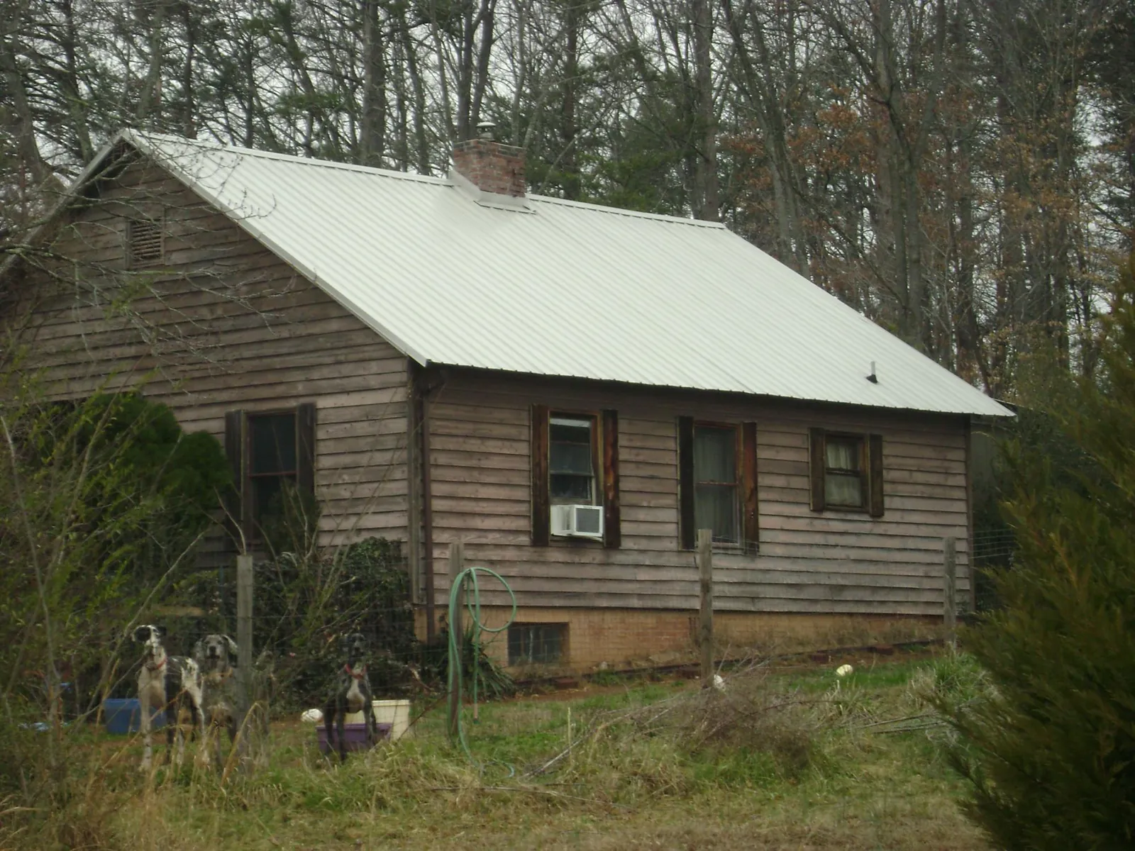 White metal roof on an old wood sided farmhouse, from a Asphalt Shingle Roof Repair job in Fargo